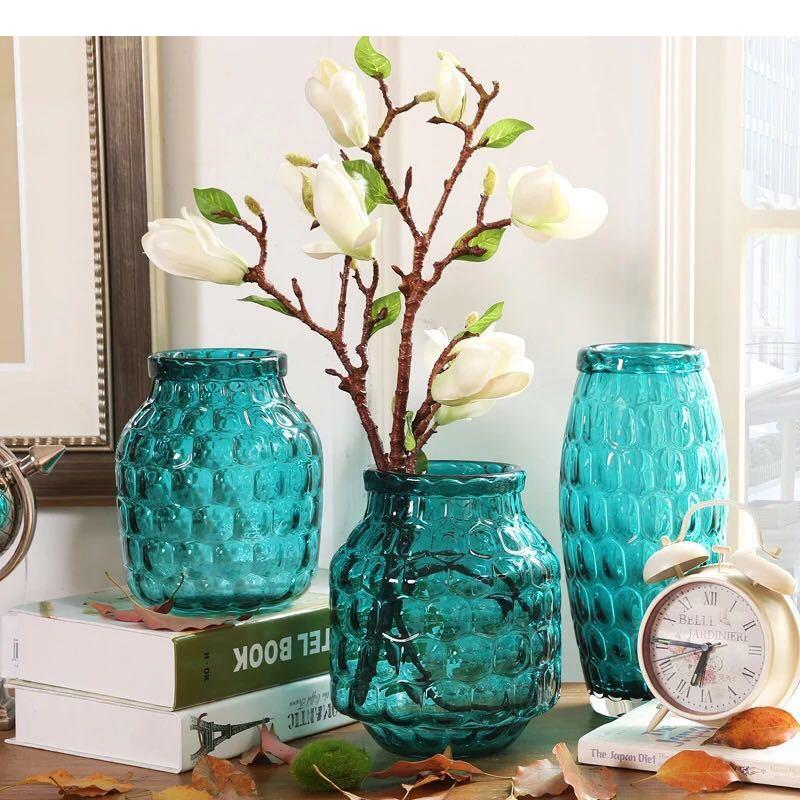 Propagation Station Vase - Honeycomb Relief Glass Vase Blue Transparent