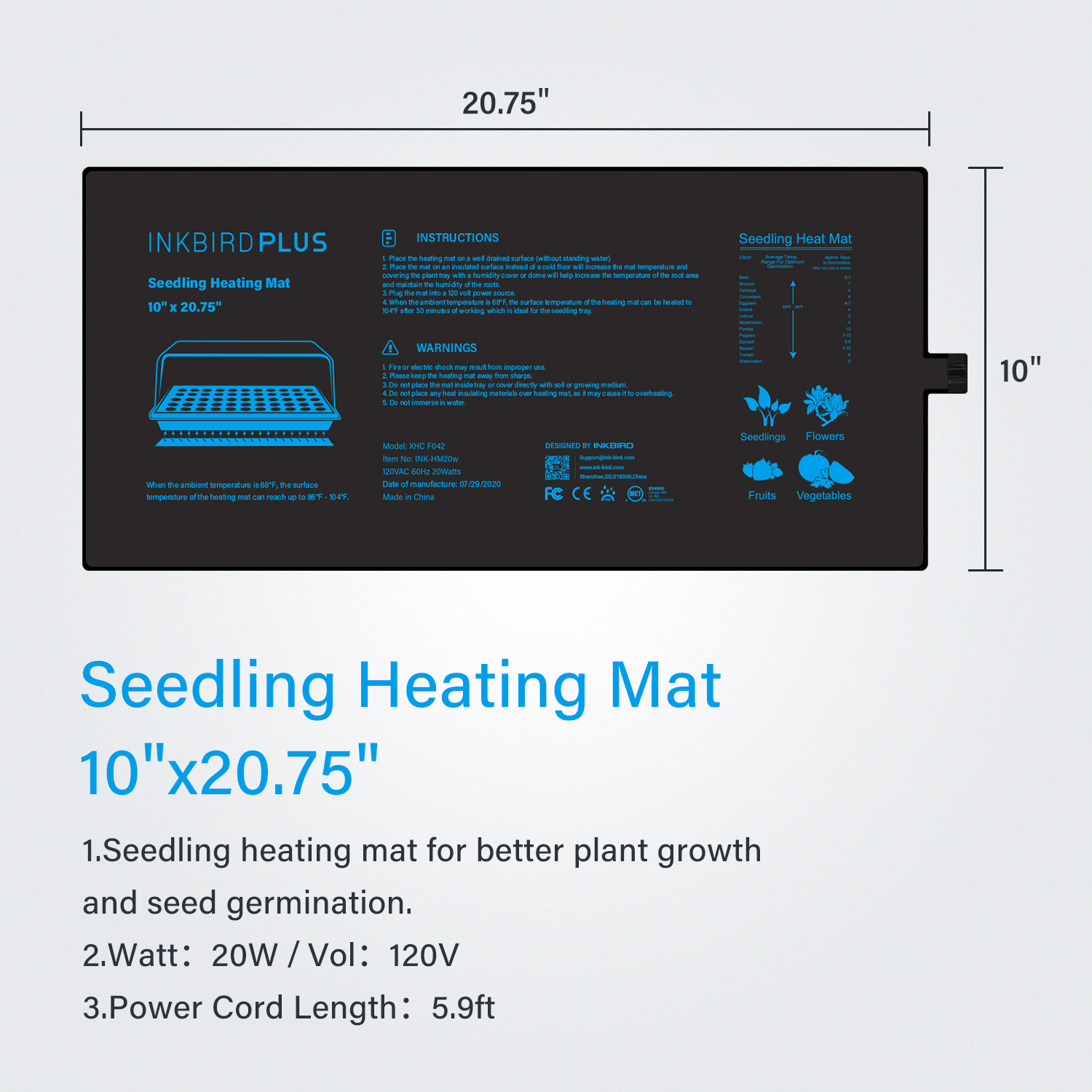 20.75x10CM EU/US/UK/AU Plug Se – обзор и цена Heat Mat Seedling